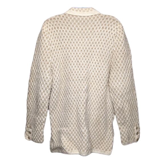 Hand Knit Handmade Sweater Blazer Cardigan Womens Size M Tan Cream Pockets NEW - Picture 4 of 16